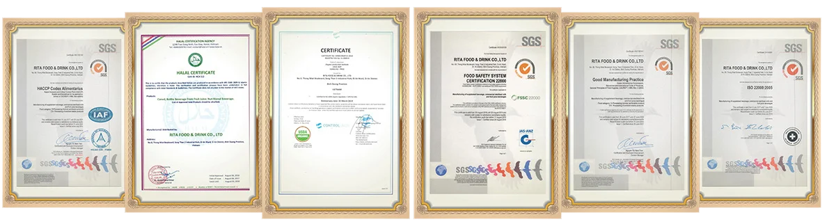 RITA beverage certificate