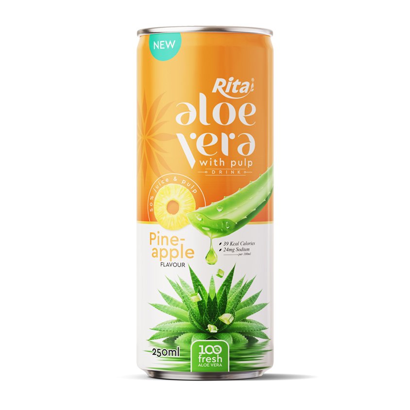 100 fresh aloe vera juice with pineapple flavor drink 250ml cans