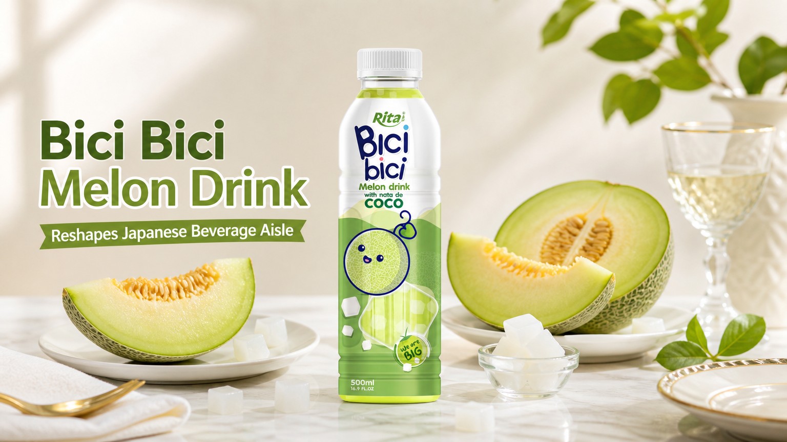 Bici Bici Melon Drink With Nata de Coco Reshapes the Japanese Beverage Aisle