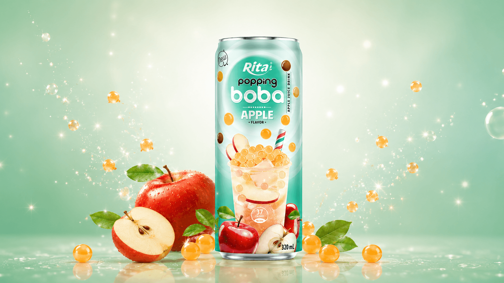Wholesale Popping Boba Tea Apple Flavor 320ml Slim Can