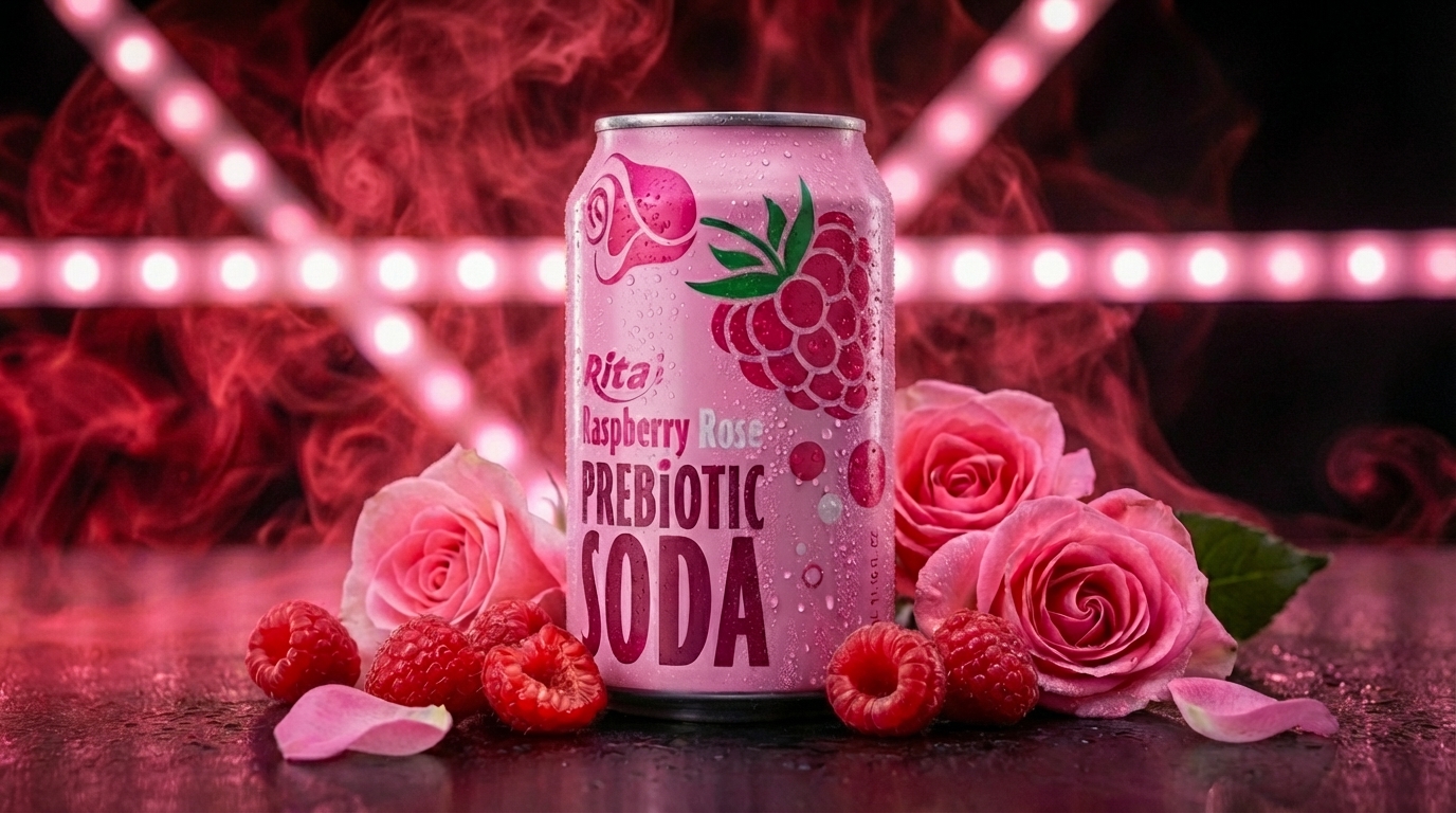 Raspberry Rose Prebiotic Soda 330ml short can Poster 2