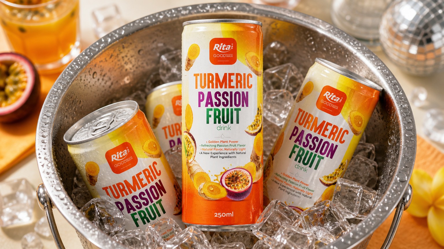 250ml Turmeric Passion Fruit Drink Slim Can OEM Beverage Poster 2
