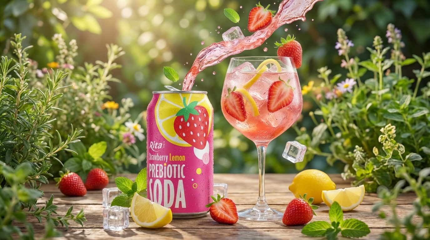 Strawberry Lemon Prebiotic Soda 330ml short can Poster 1