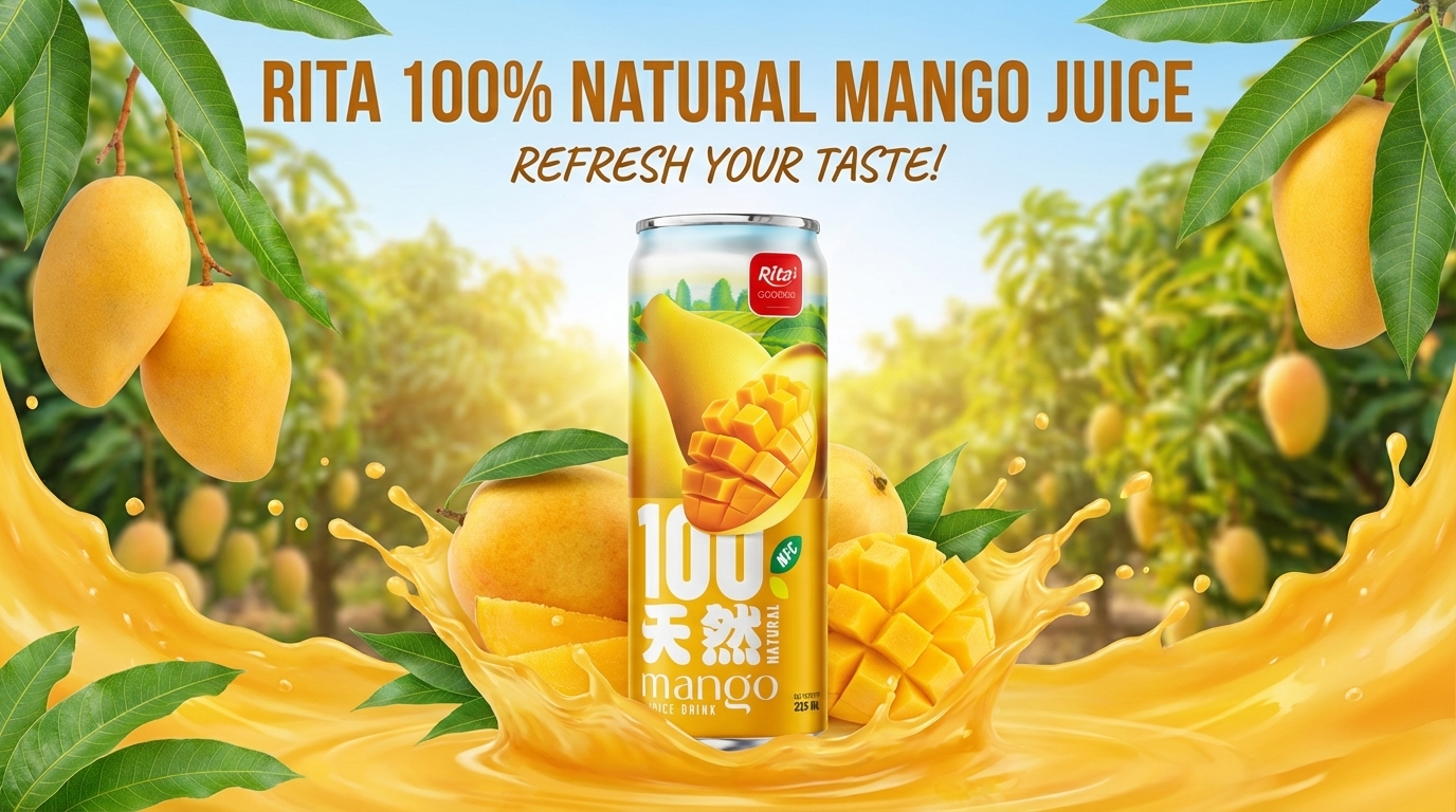 100 Natural Mango Juice Drink 325ml sleek can Poster 2
