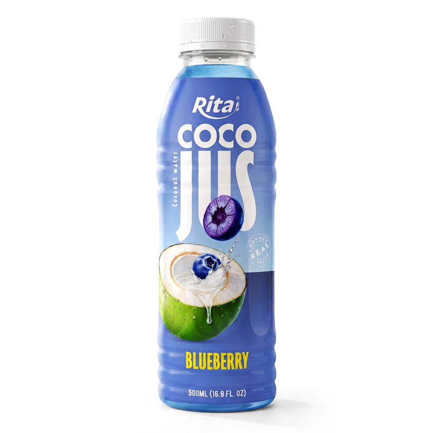 COCO JUS Real Coconut Water with Blueberry Juice 500ml (16.9 fl oz)