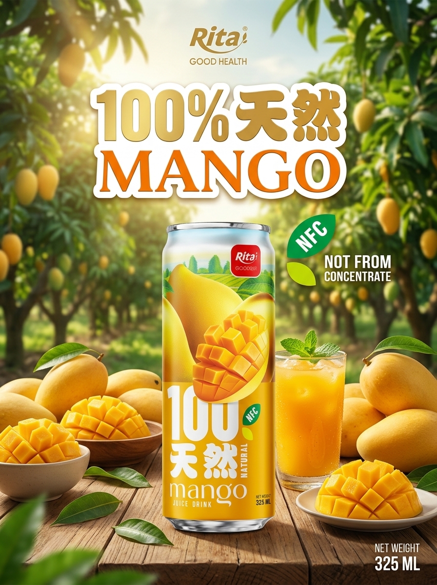 100 Natural Mango Juice Drink 325ml sleek can Poster 1
