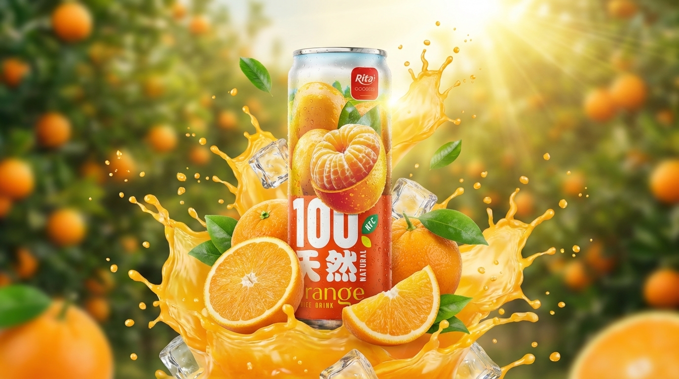 100 Natural Orange Juice Drink 325ml sleek can Poster 2