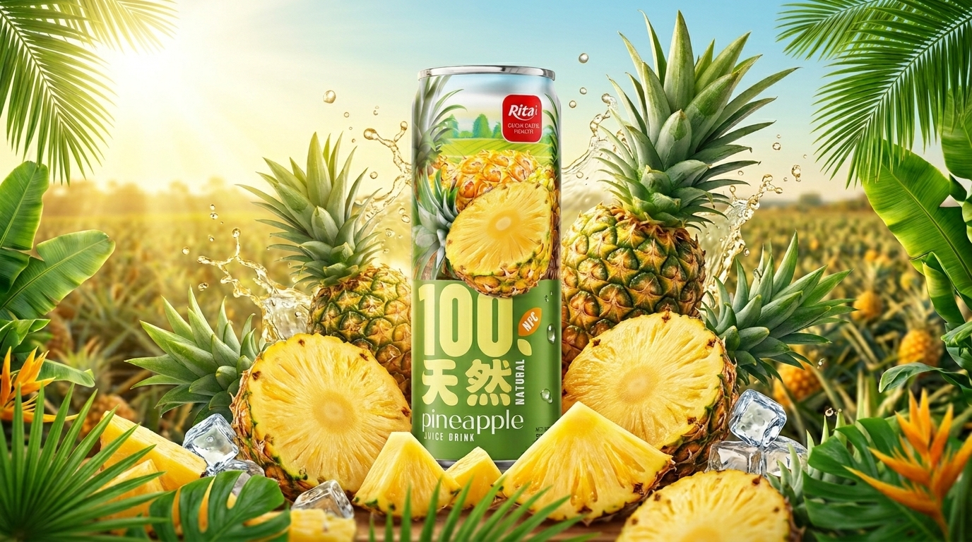100 Natural Pineapple Juice Drink 325ml sleek can Poster 2