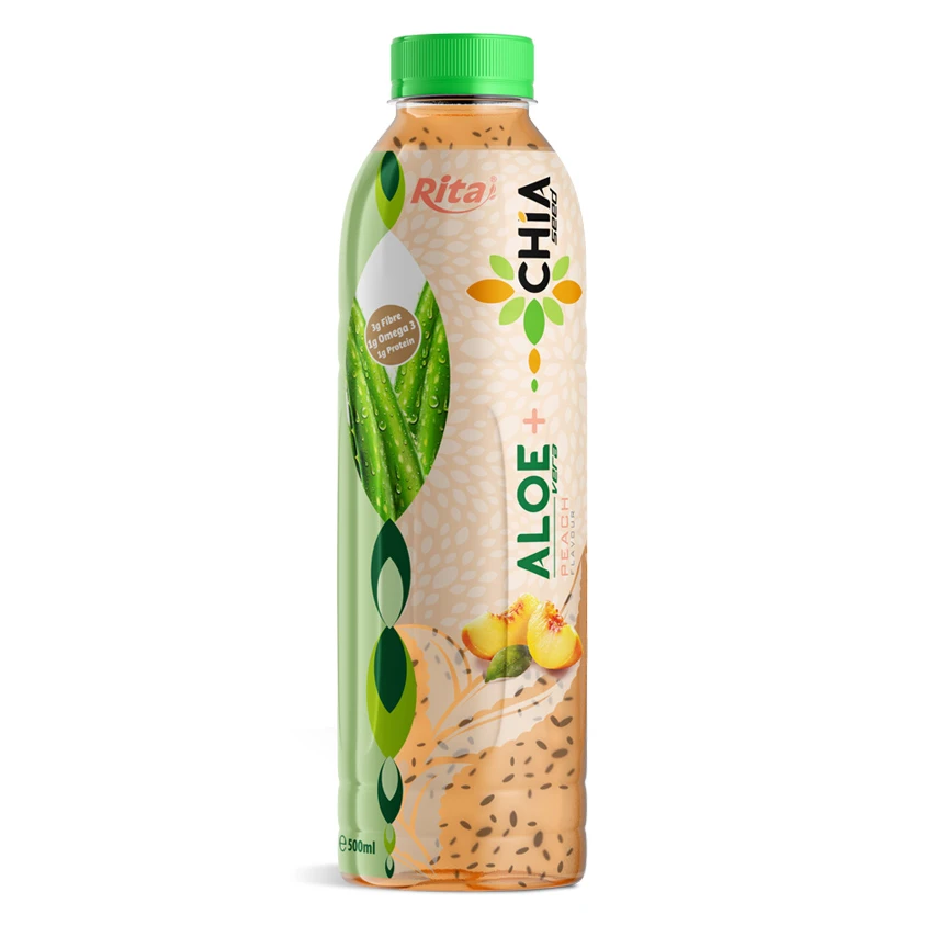 16.9 Fl Oz Rita Aloe Vera Drink with Chia Seed Peach Flavor PET Bottle