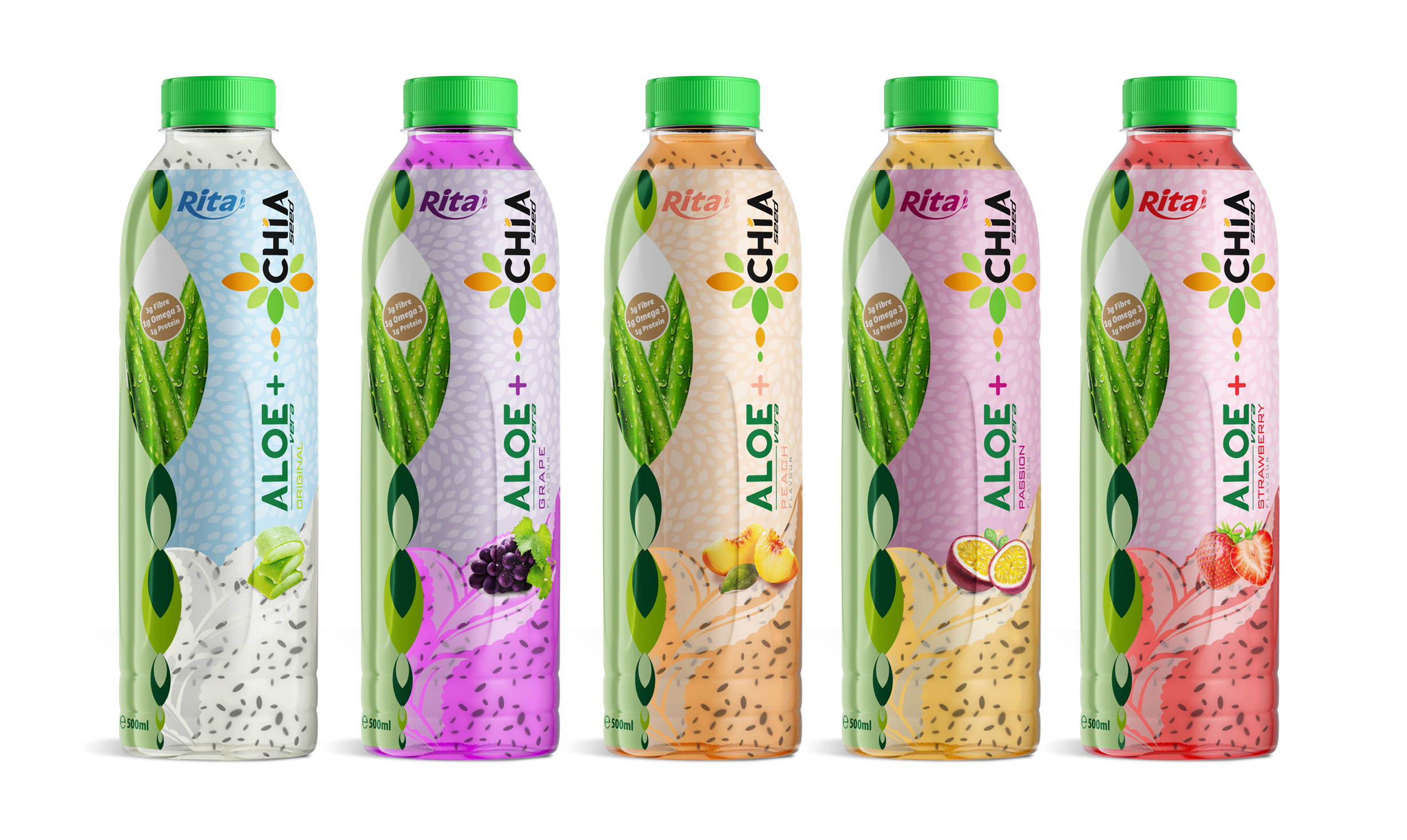 16.9 Fl Oz Rita Aloe Vera Drink with Chia Seed Passion Fruit Flavor PET Bottle Poster 1