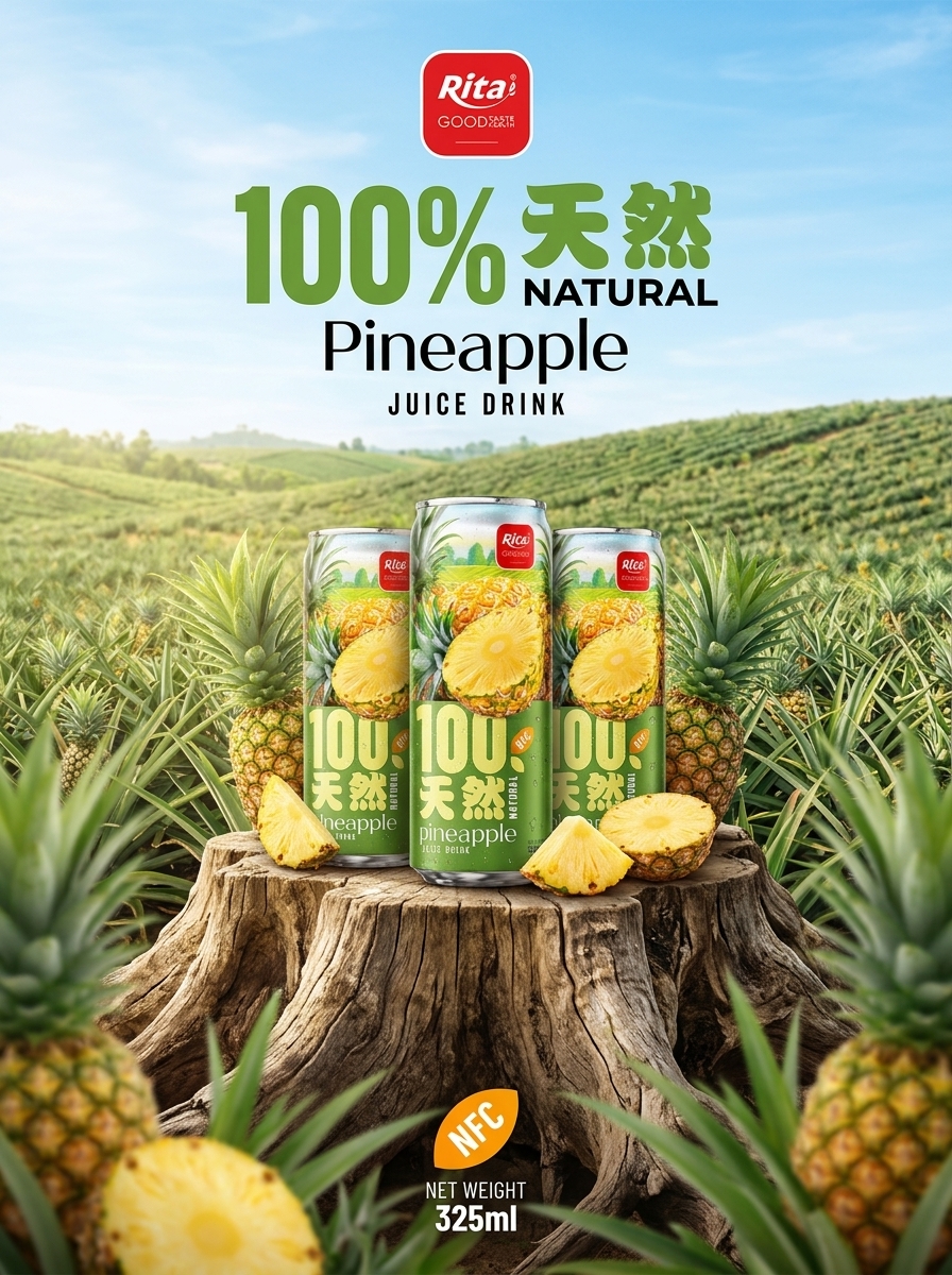 100 Natural Pineapple Juice Drink 325ml sleek can Poster 1