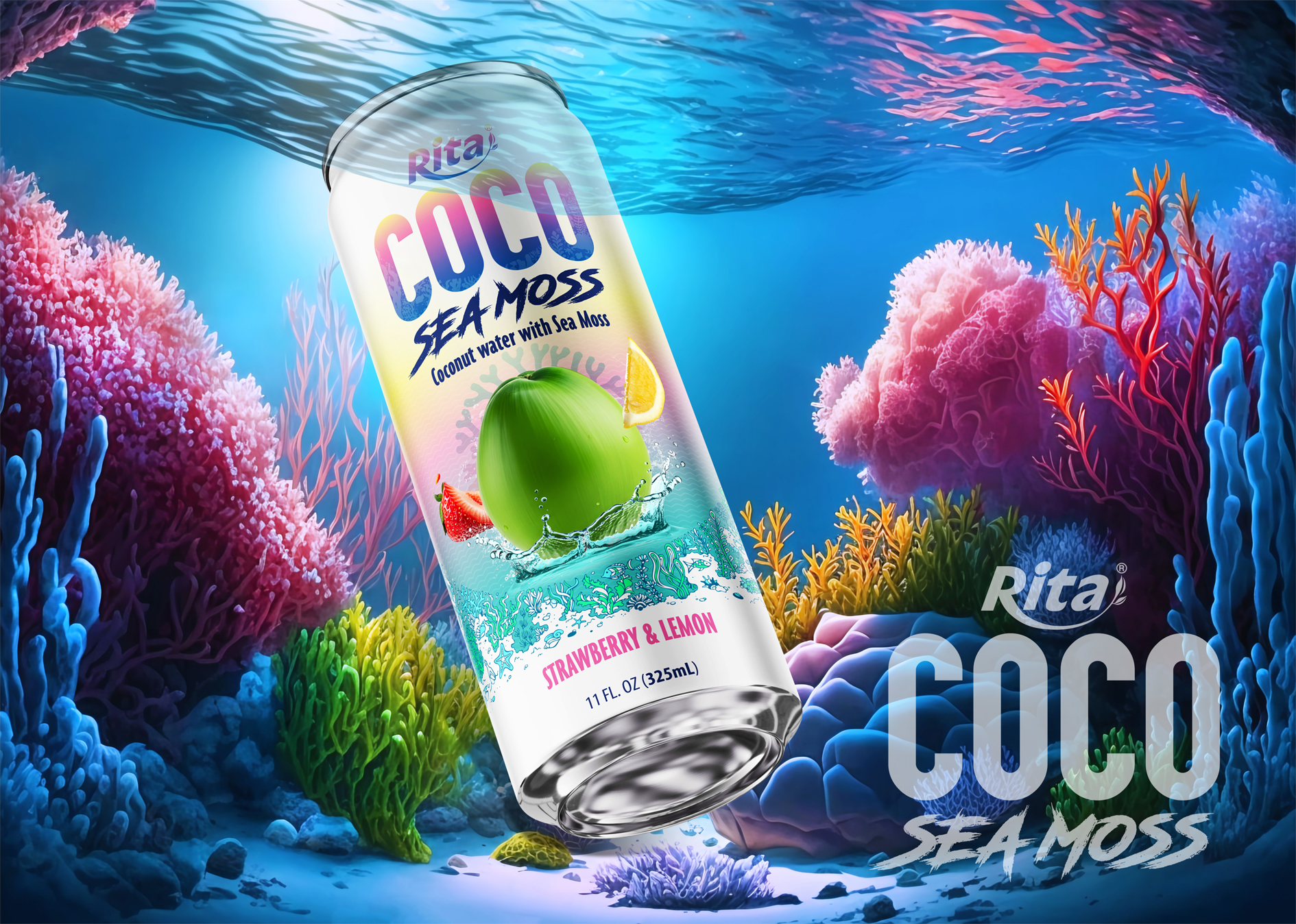 Coco Sea Moss Coconut water with sea moss Strawberry and Lemon Flavor 325ml sleek can Poster 1