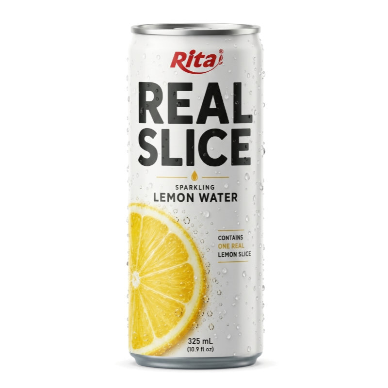 Real Lemon Slice Inside Sparkling Water 325ml Slim Cans– Refreshing Beverage