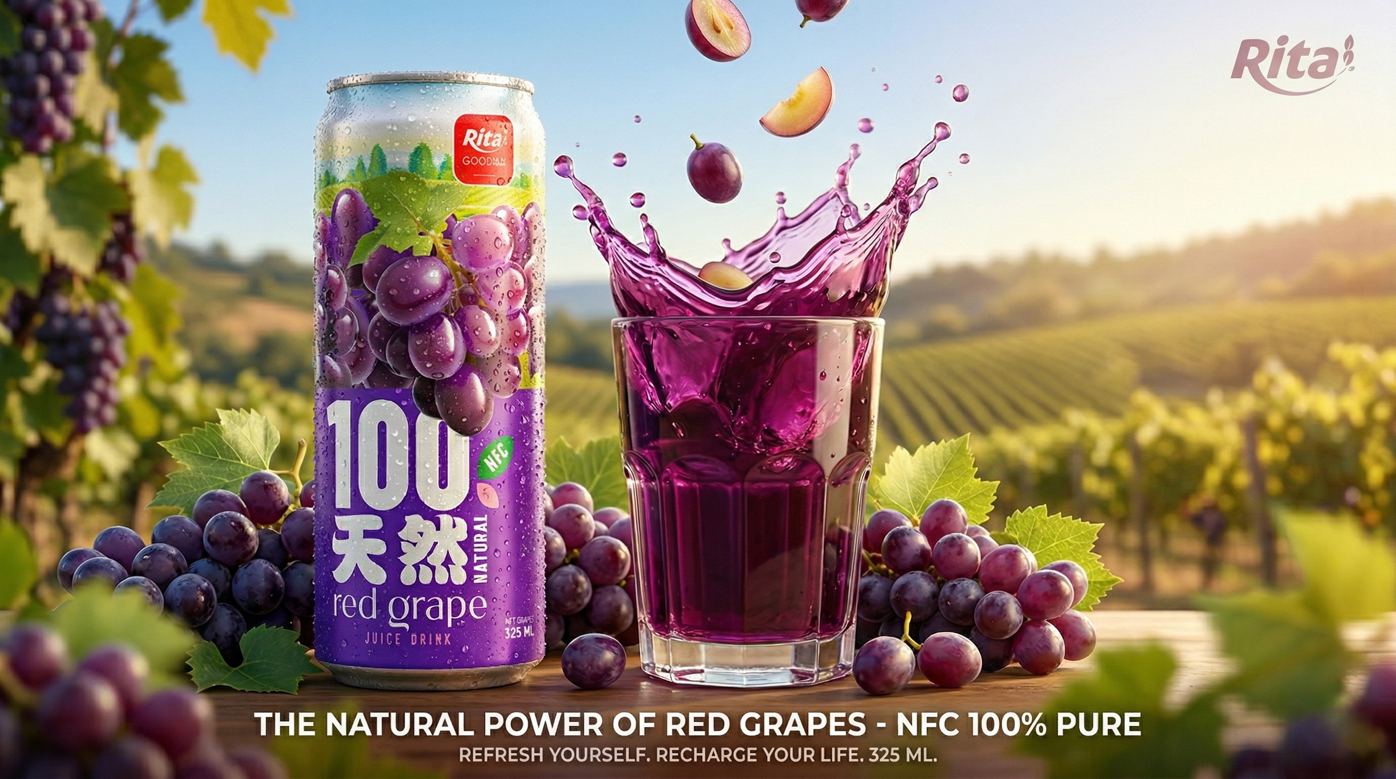 100 Natural Red Grape Juice Drink 325ml sleek can Poster 1
