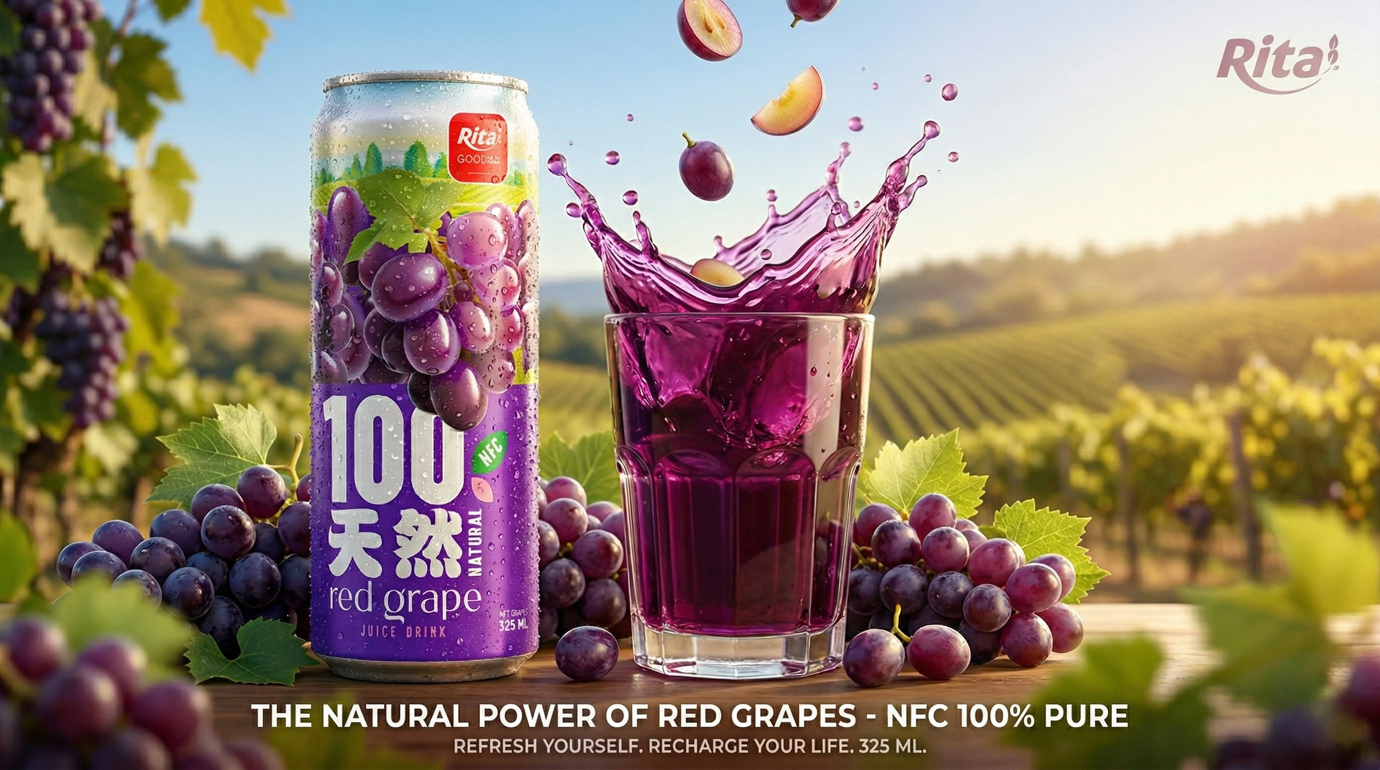 100 Natural Red Grape Juice Drink 325ml sleek can Poster 1