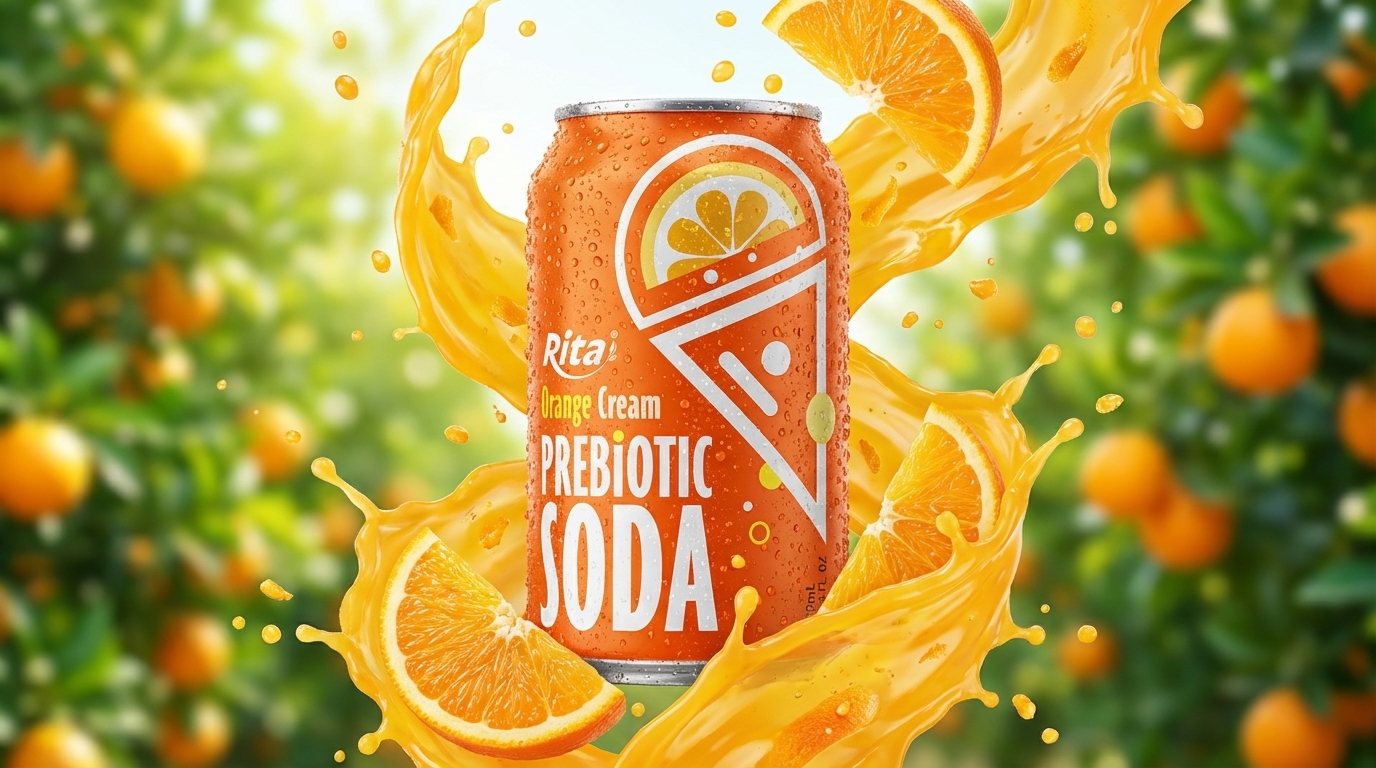 Orange Cream flavor Prebiotic Soda 330ml short can Poster 1