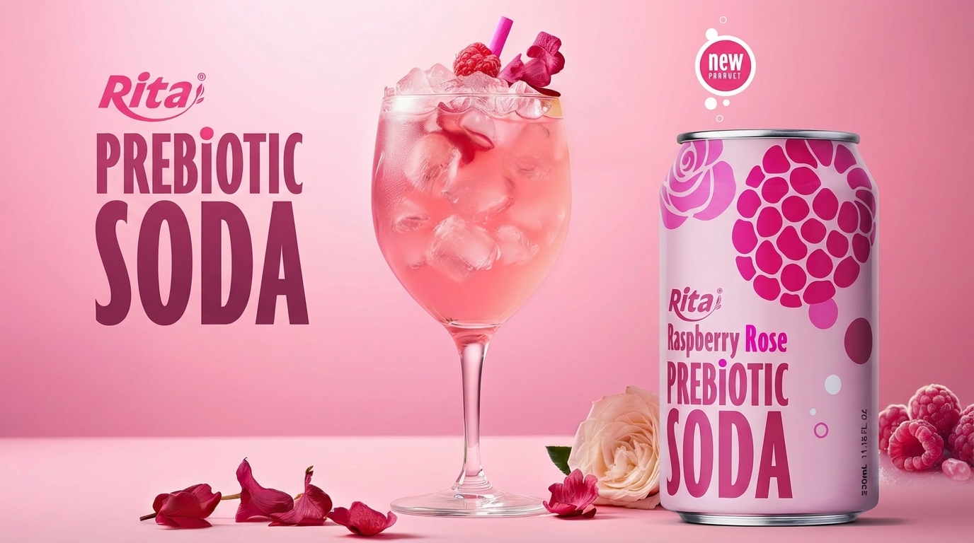 Raspberry Rose Prebiotic Soda 330ml short can Poster 1