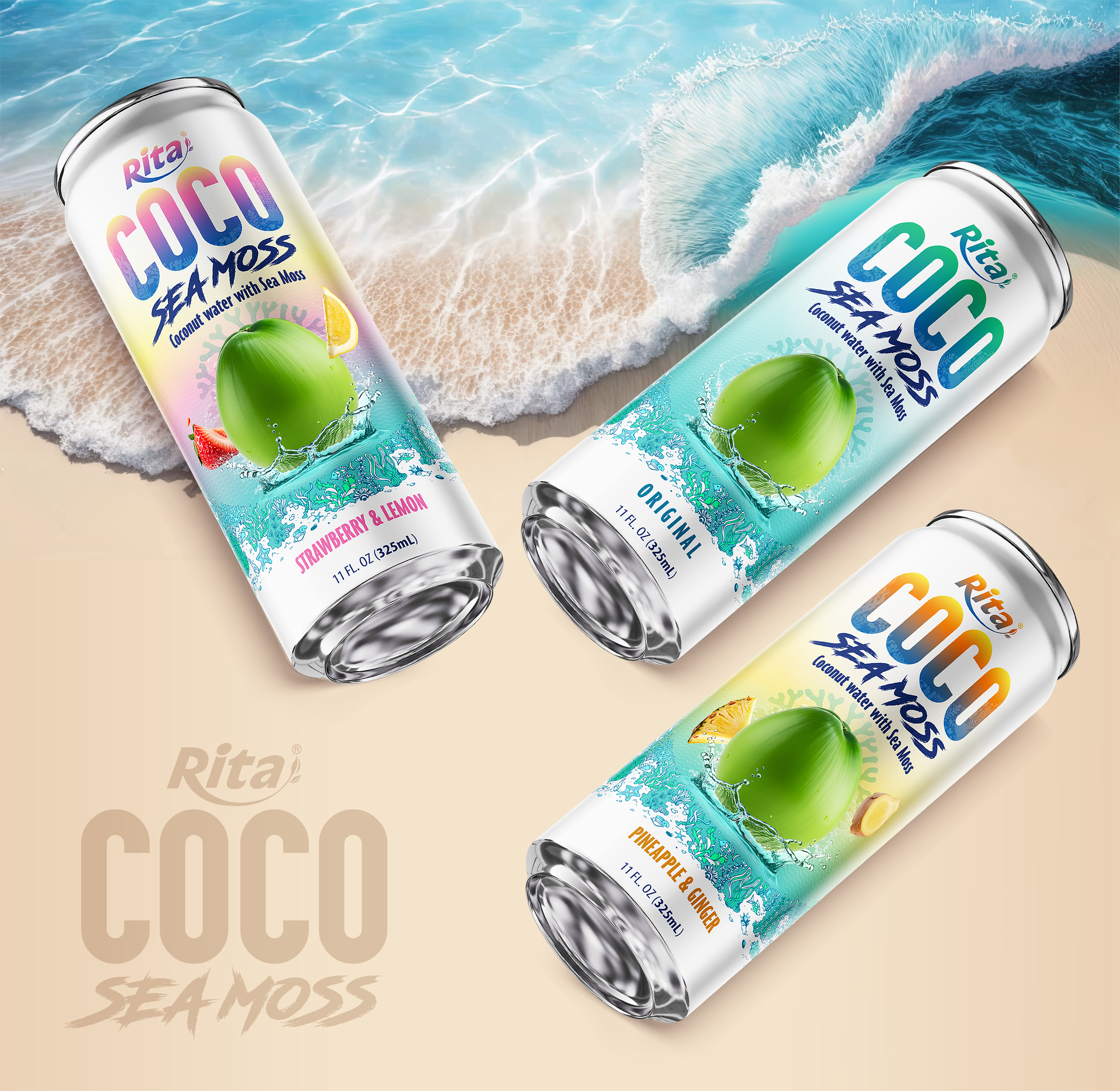 Coco Sea Moss Coconut water with sea moss Strawberry and Lemon Flavor 325ml sleek can Poster 2