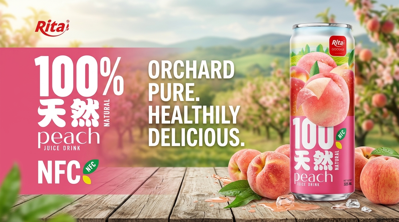 100 Natural Peach Juice Drink 325ml sleek can Poster 2