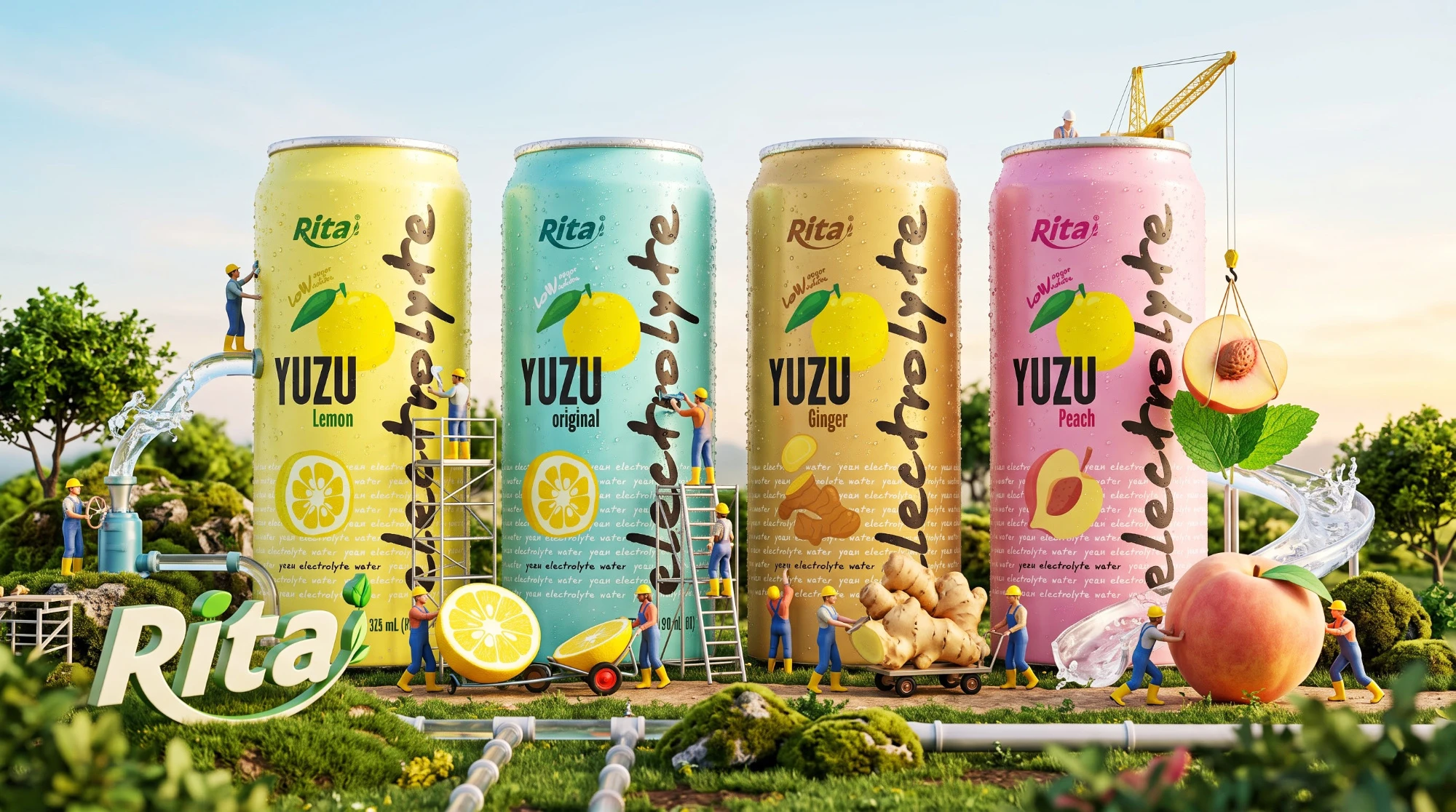 Yuzu Peach Electrolyte Water Drink 325ml Low Sugar Hydration Beverage Poster 2