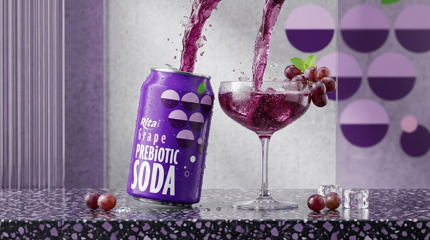 Grape Flavor Prebiotic Soda 330ml short can Poster 2