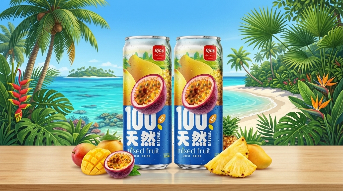 100 Natural Mixed Fruit Juice Drink 325ml sleek can Poster 1