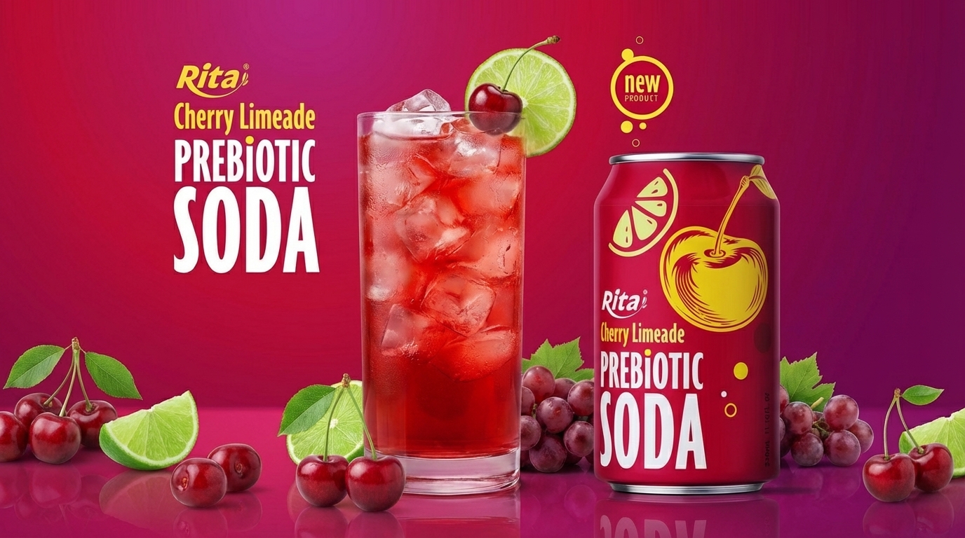 Cherry Limeade Prebiotic Soda 330ml short can Poster 2