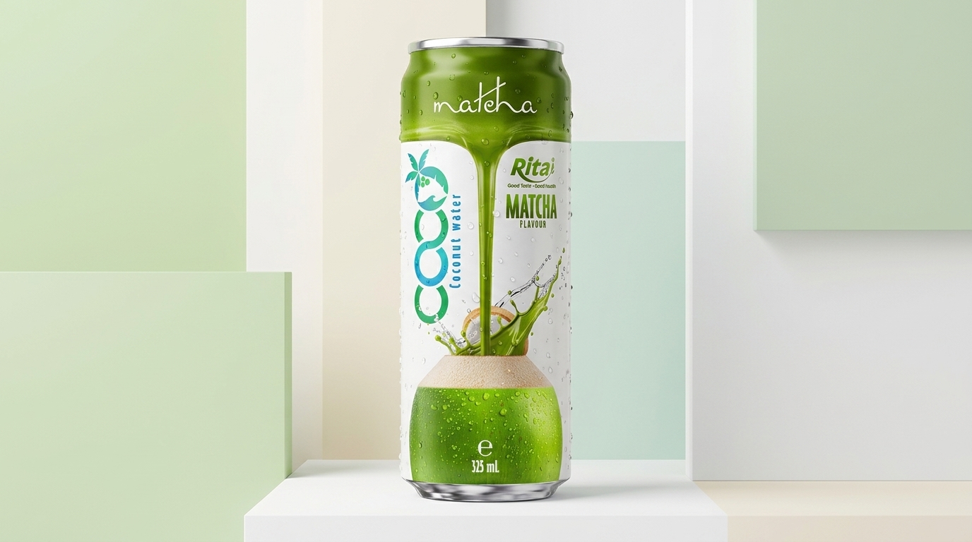 Coconut water with  Matcha Flavor 325ml sleek can - Product Image
