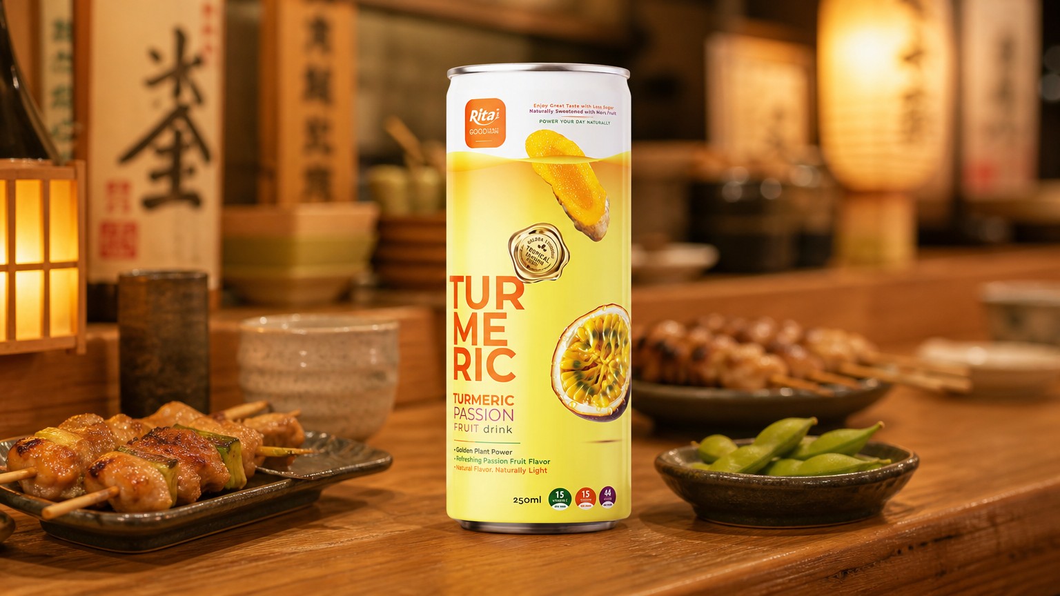 RITA Less Sugar Turmeric Passion Fruit Drink 250ml Slim Can Poster 2