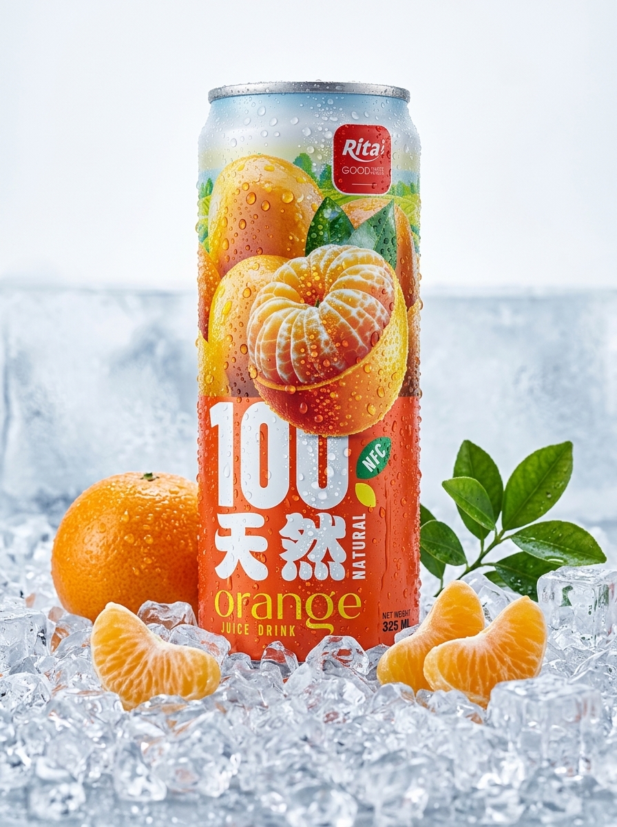 100 Natural Orange Juice Drink 325ml sleek can Poster 1
