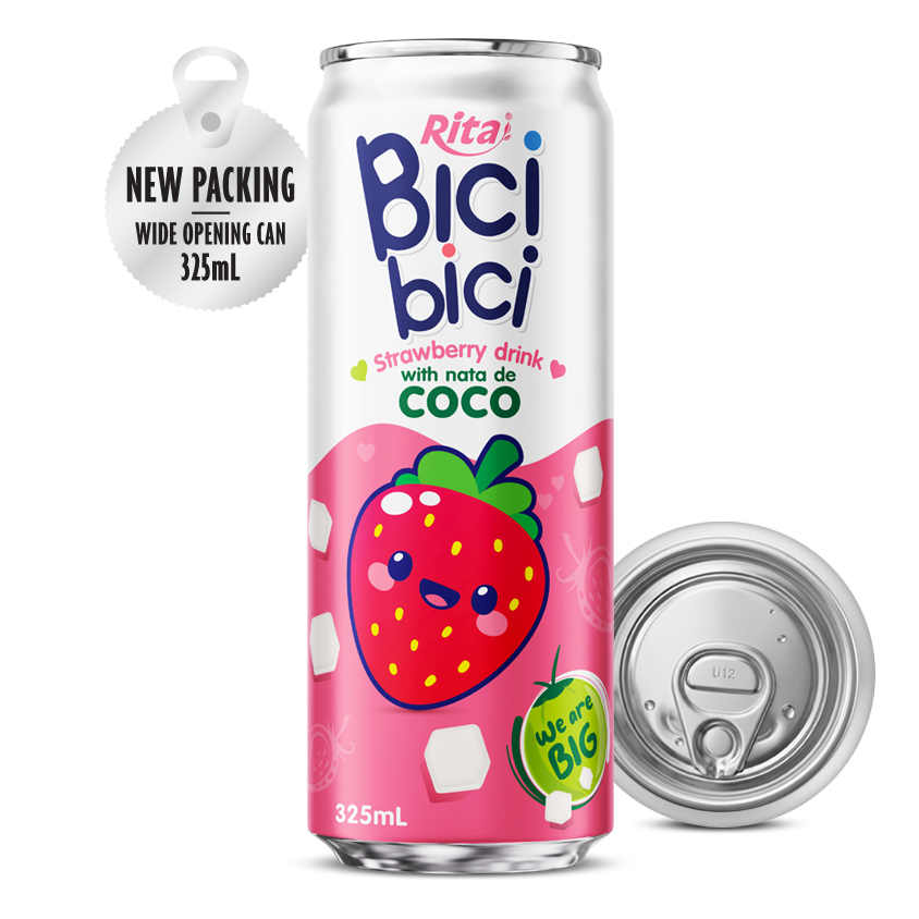 Bici Bici 325ml Strawberry drink with nata de Coco (wide opening can)