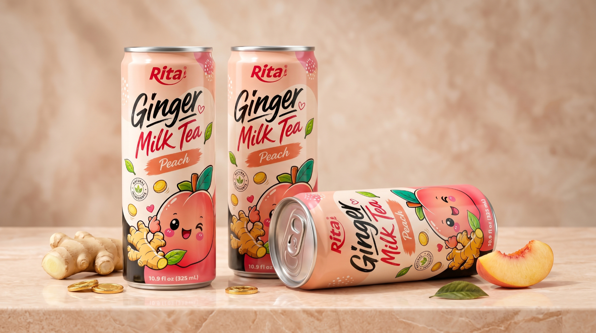 Ready-to-Drink Ginger Milk Tea with Peach Flavor 10.9 fl oz(325ml) Poster 2