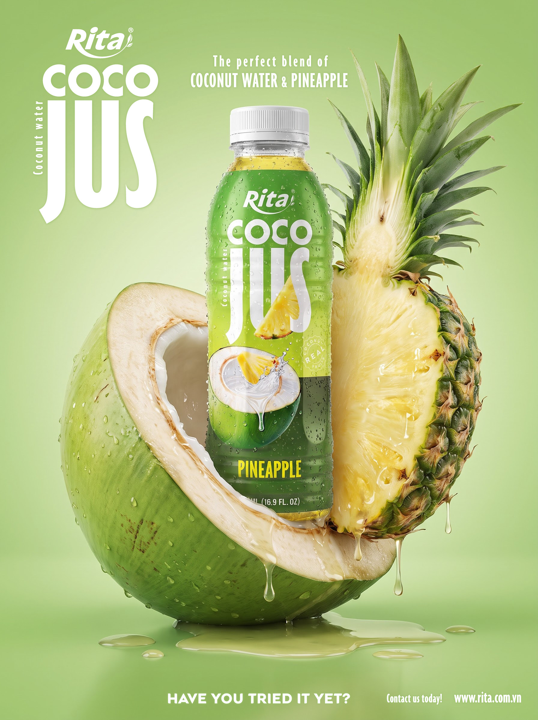COCO JUS Real Coconut Water with Pineapple Juice 500ml (16.9 fl oz) Poster 1