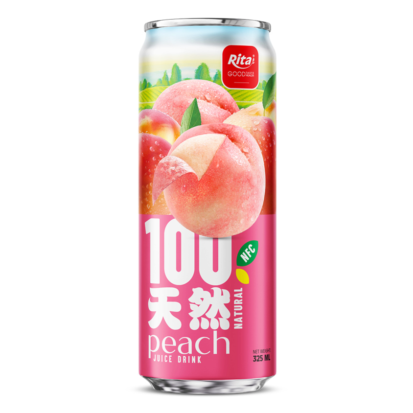 100 Natural Peach Juice Drink 325ml sleek can