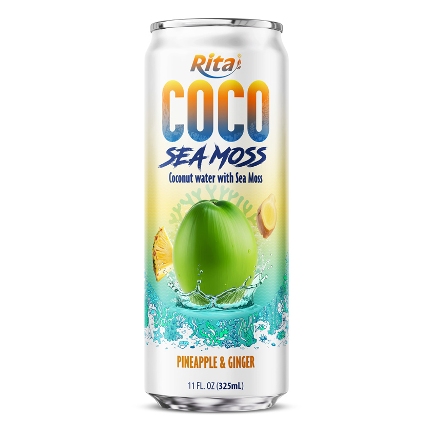 Coco Sea Moss Coconut water with sea moss Pienapple and Ginger Flavor 325ml sleek can
